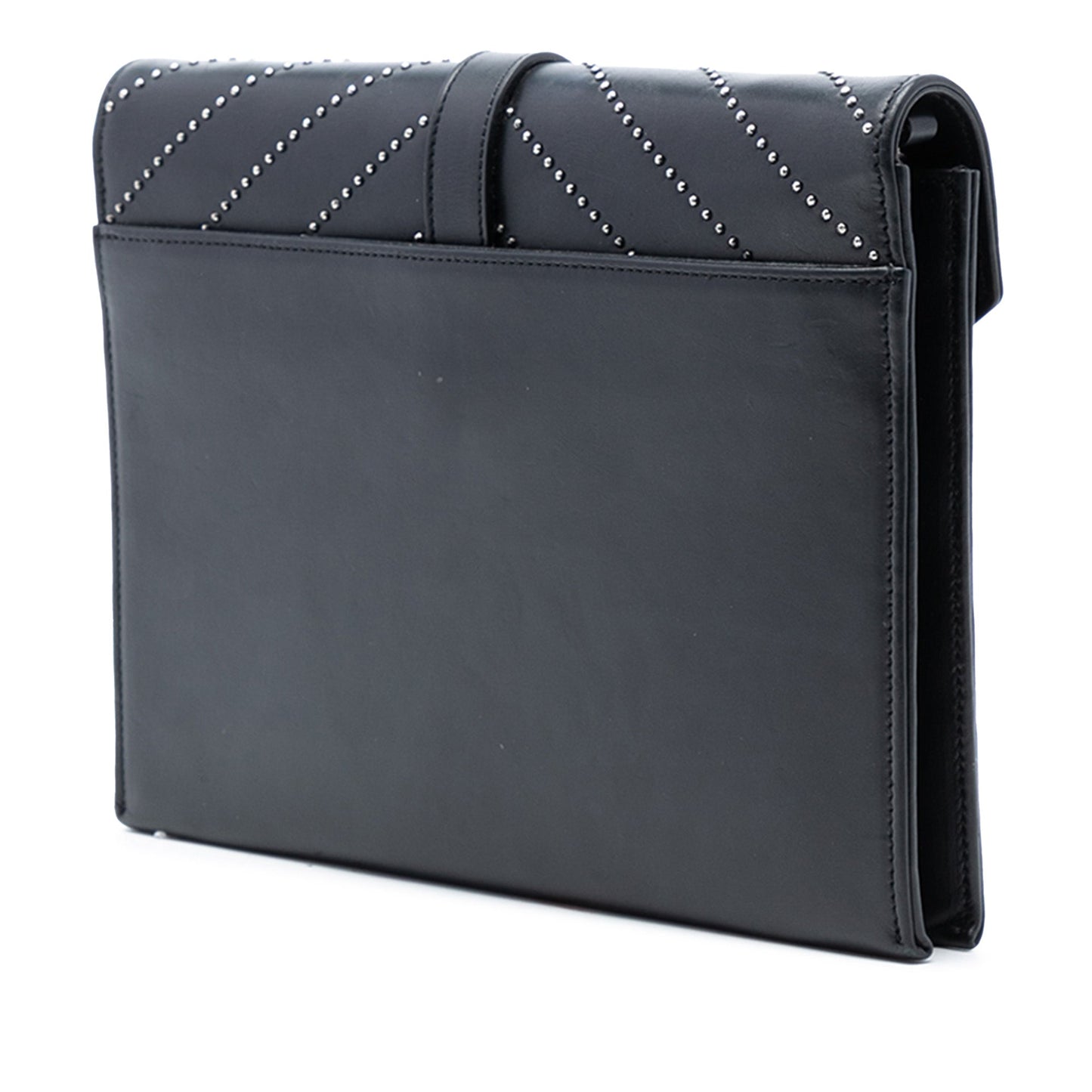 Saint Laurent Studded Chevron Calfskin Monogram Envelope Chain Flap