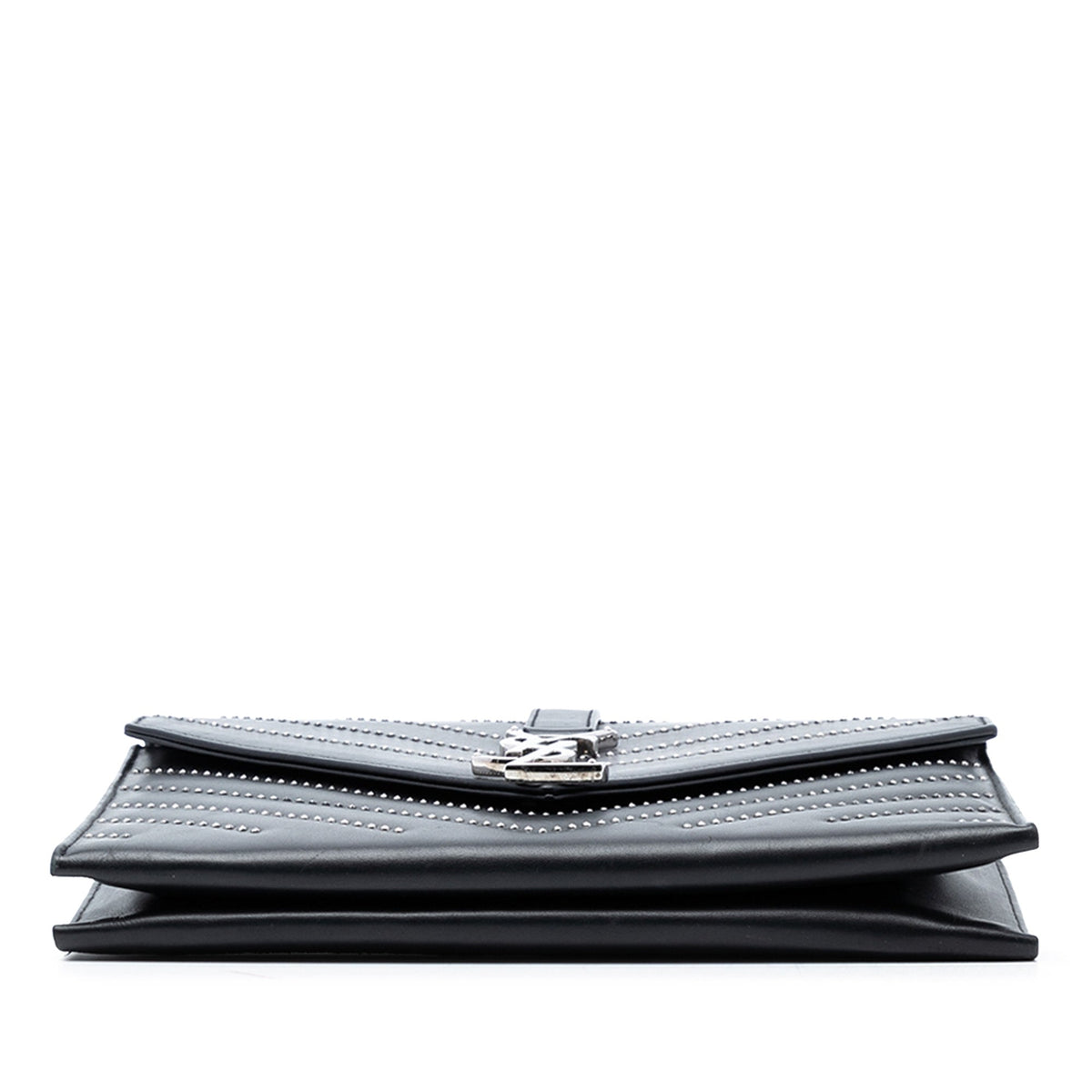 Saint Laurent Studded Chevron Calfskin Monogram Envelope Chain Flap