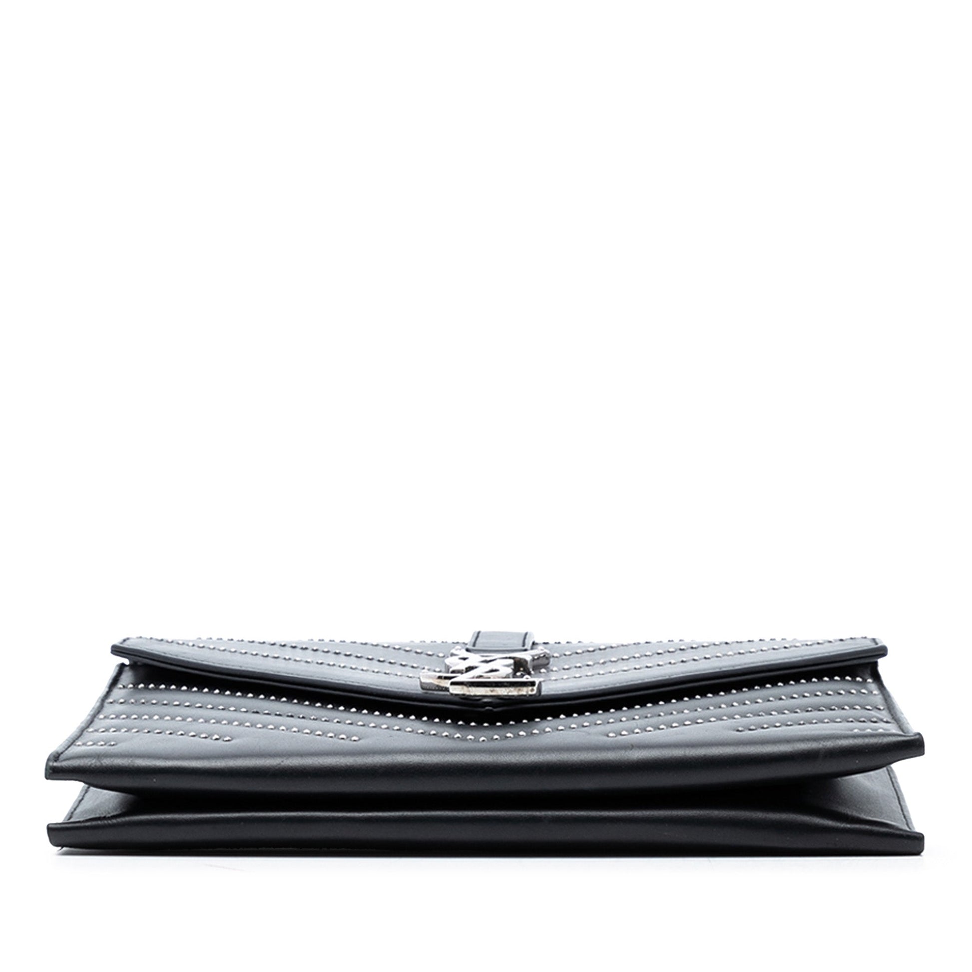 Saint Laurent Studded Chevron Calfskin Monogram Envelope Chain Flap