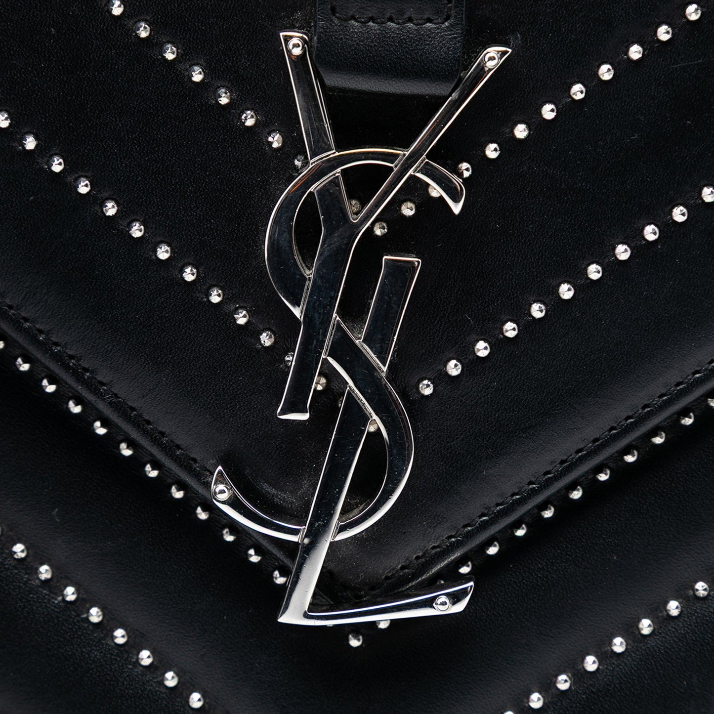 Saint Laurent Studded Chevron Calfskin Monogram Envelope Chain Flap