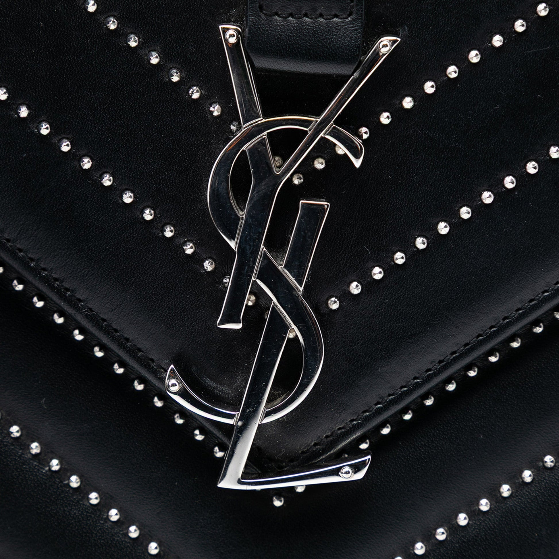 Saint Laurent Studded Chevron Calfskin Monogram Envelope Chain Flap
