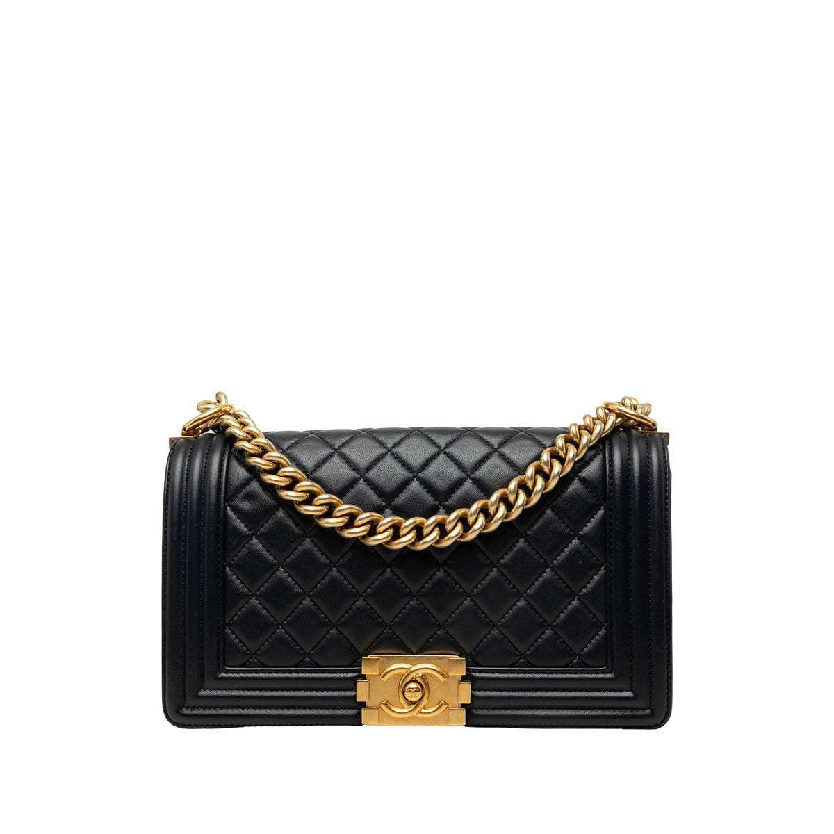 Chanel Old Medium Quilted Lambskin Boy Flap — Black