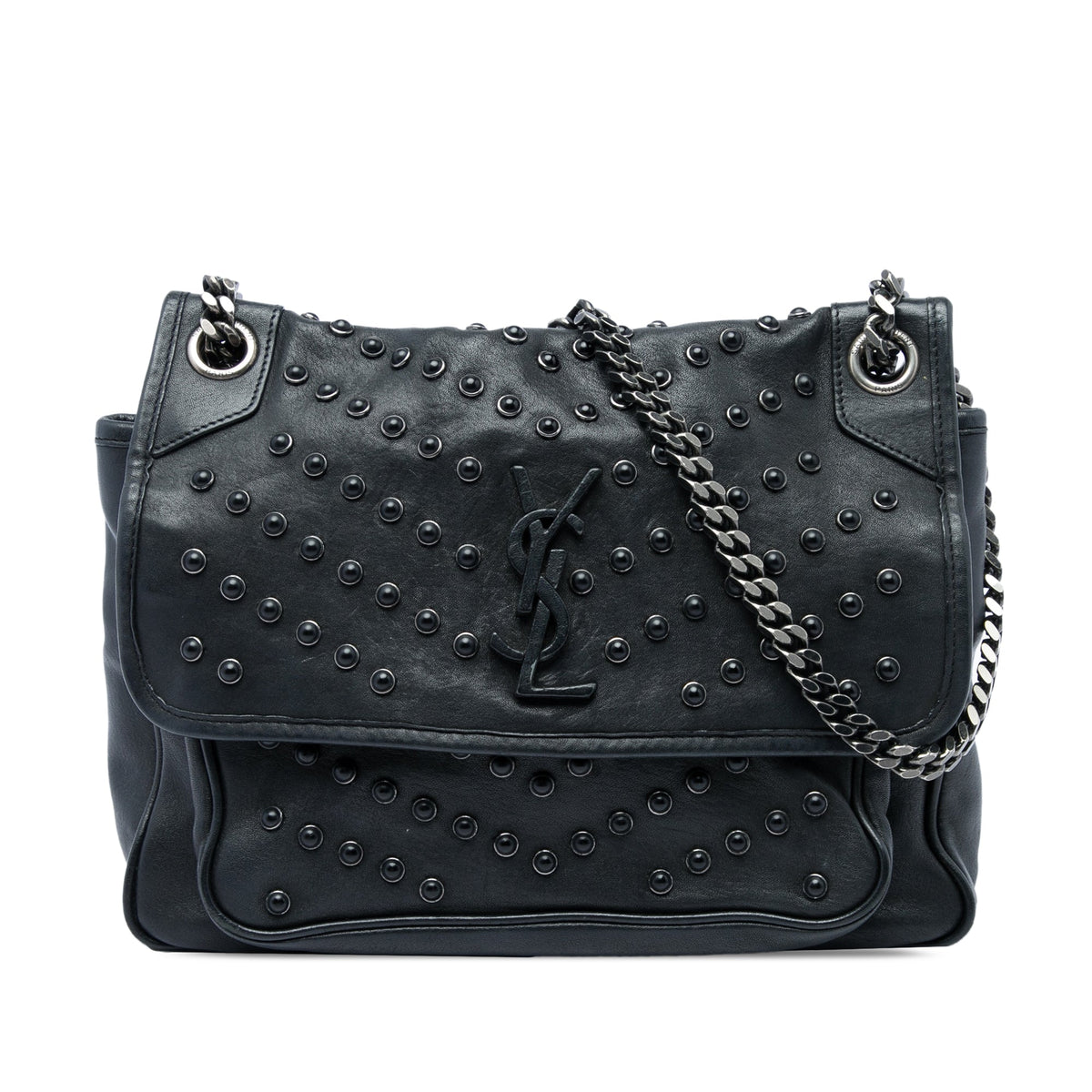 Saint Laurent Medium Studded Calfskin Niki — Black