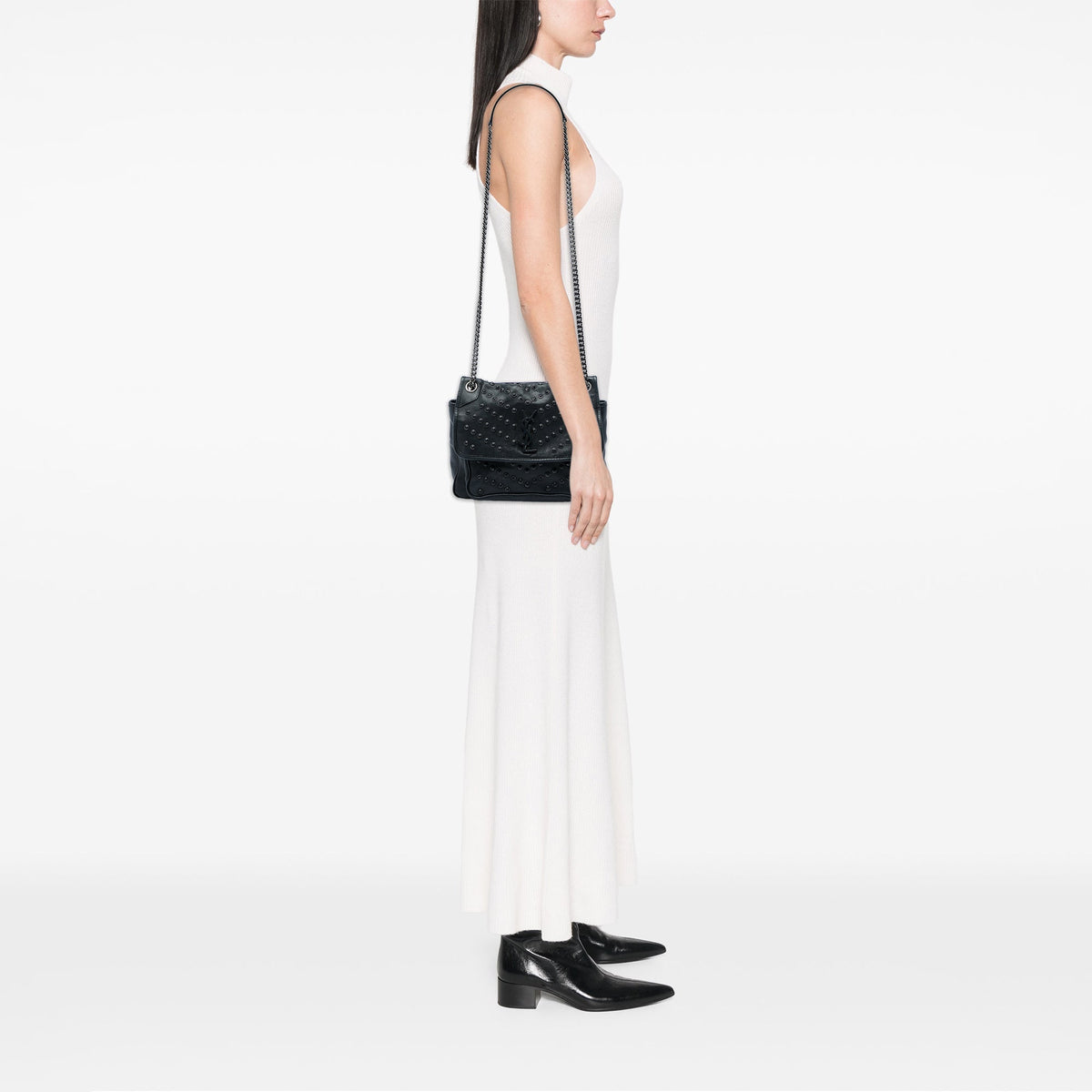 Saint Laurent Medium Studded Calfskin Niki — Black