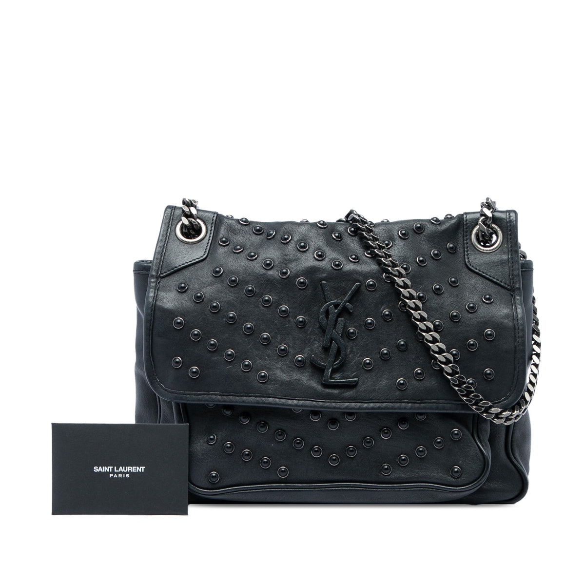 Saint Laurent Medium Studded Calfskin Niki — Black