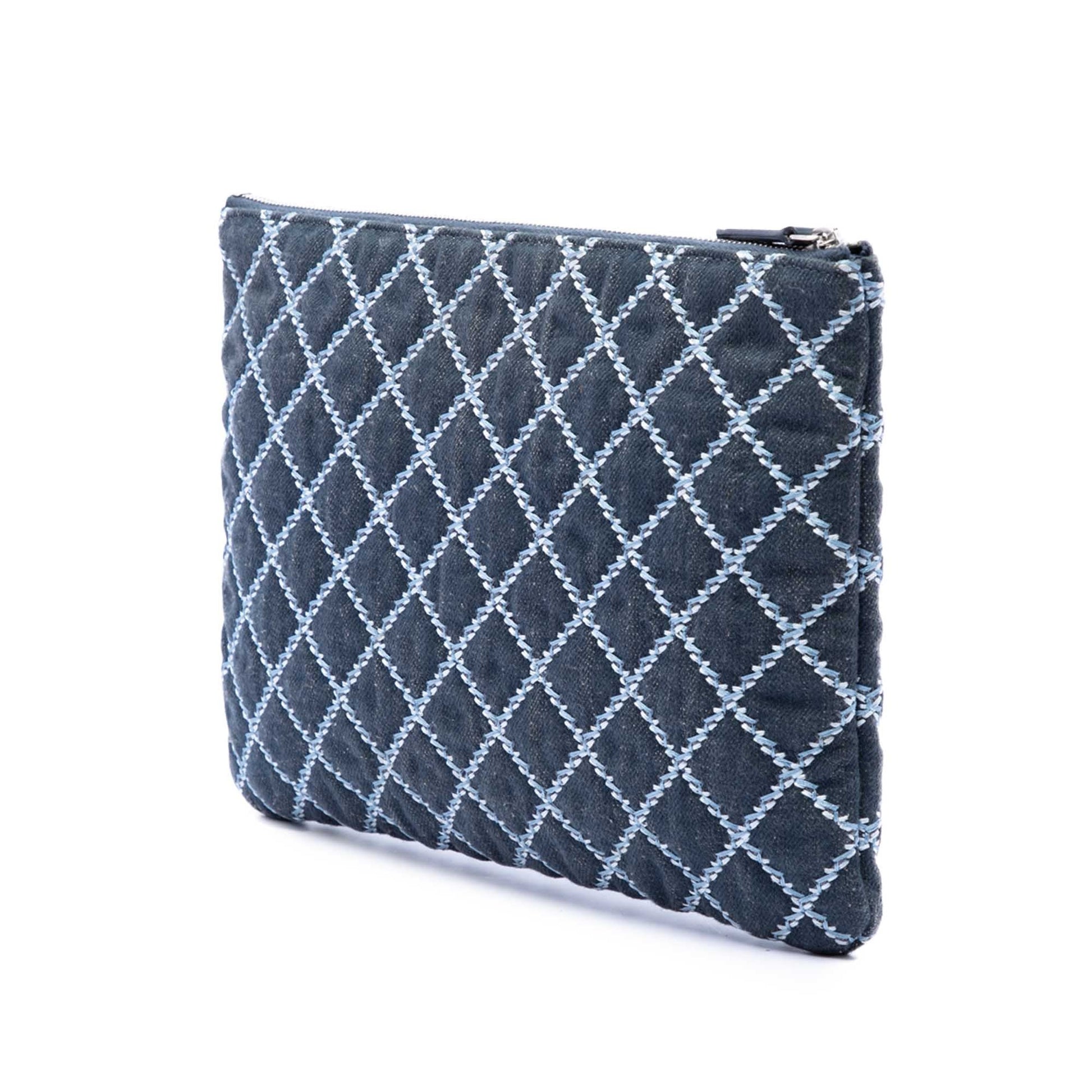 Chanel Medium Quilted Denim Wild Stitch Fringe O Case Clutch