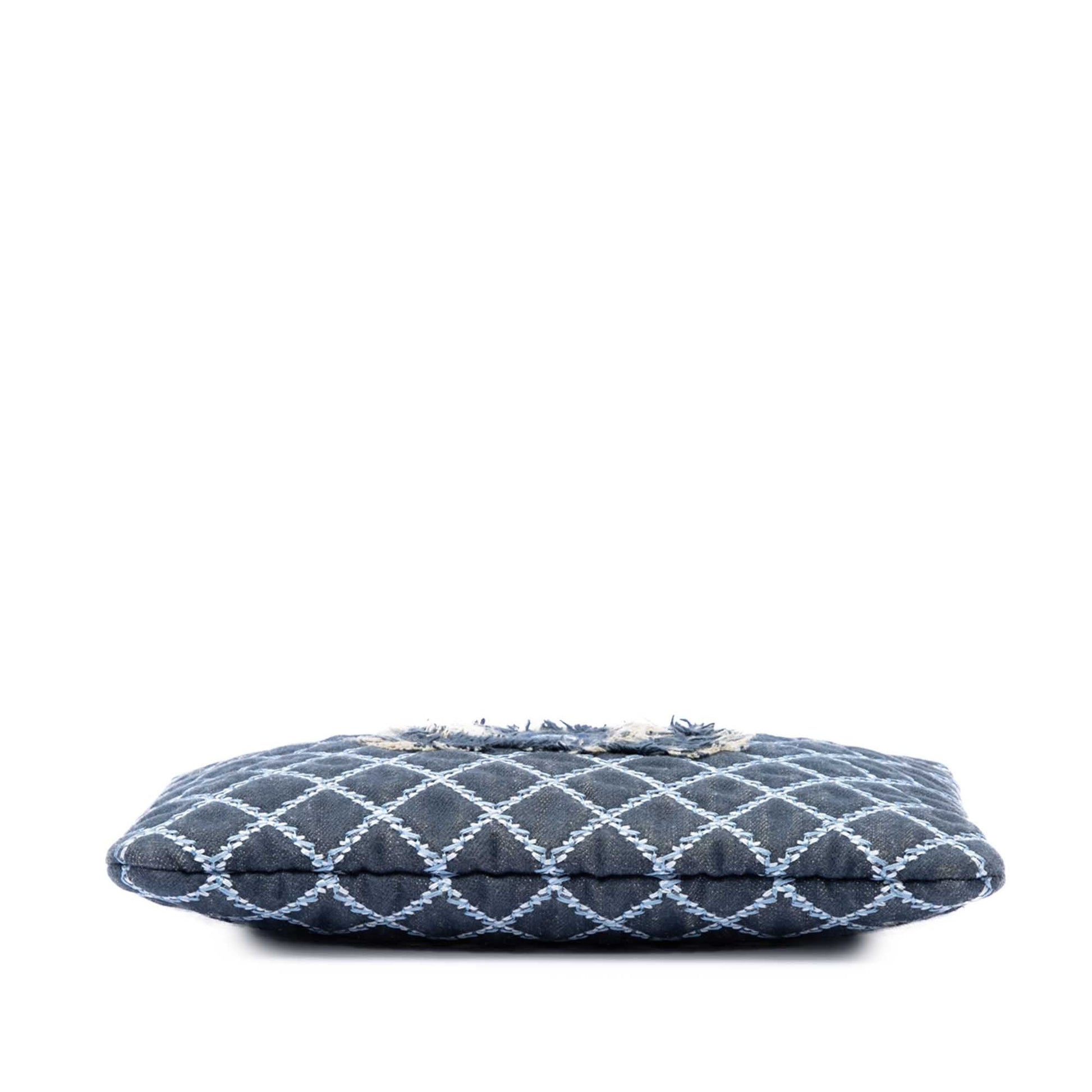 Chanel Medium Quilted Denim Wild Stitch Fringe O Case Clutch