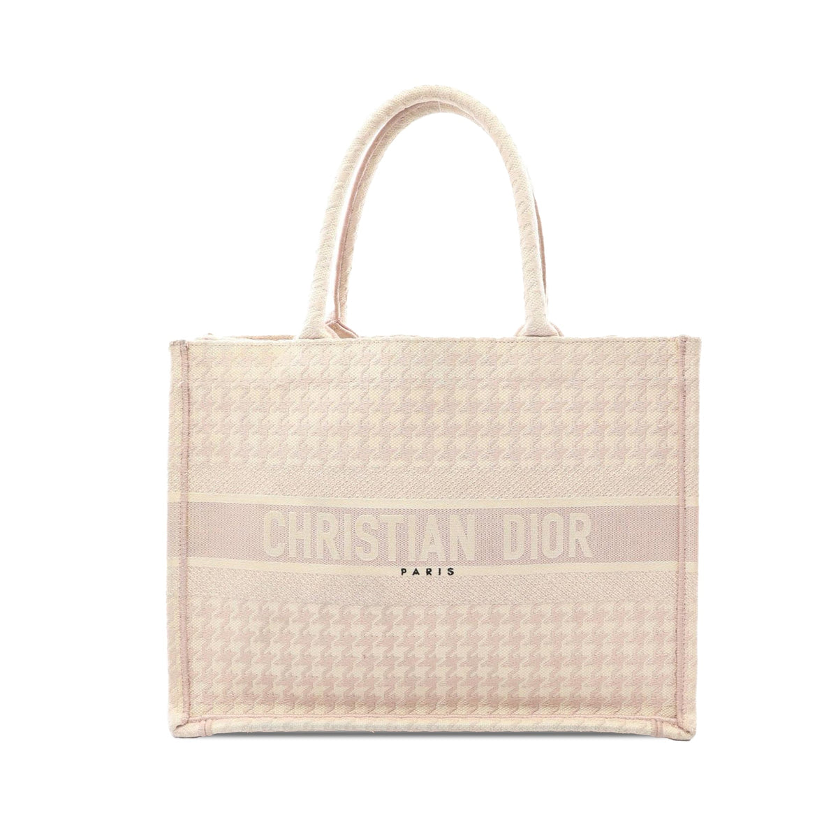 Dior Medium Canvas Houndstooth Embroidered Book Tote — Pink