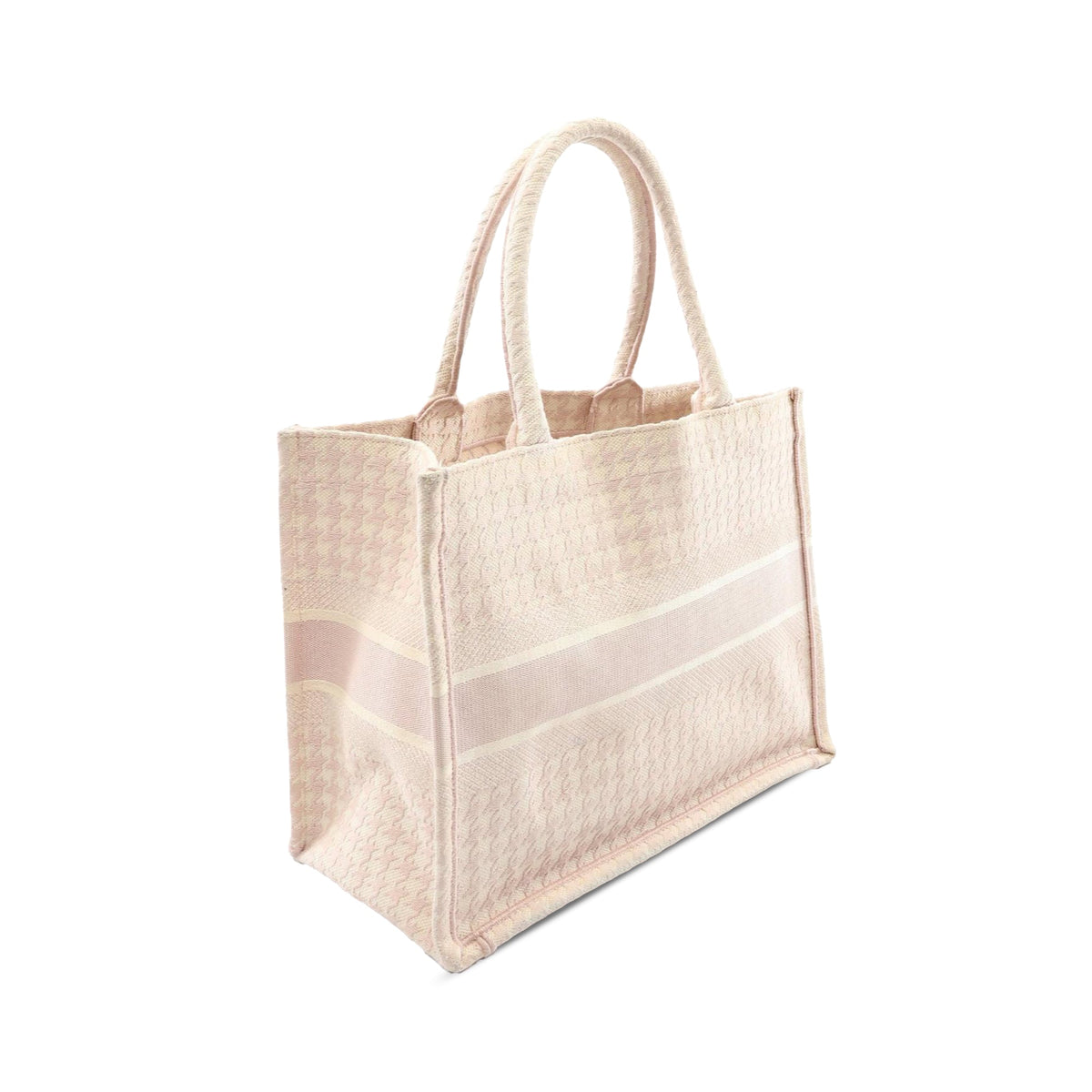 Dior Medium Canvas Houndstooth Embroidered Book Tote — Pink