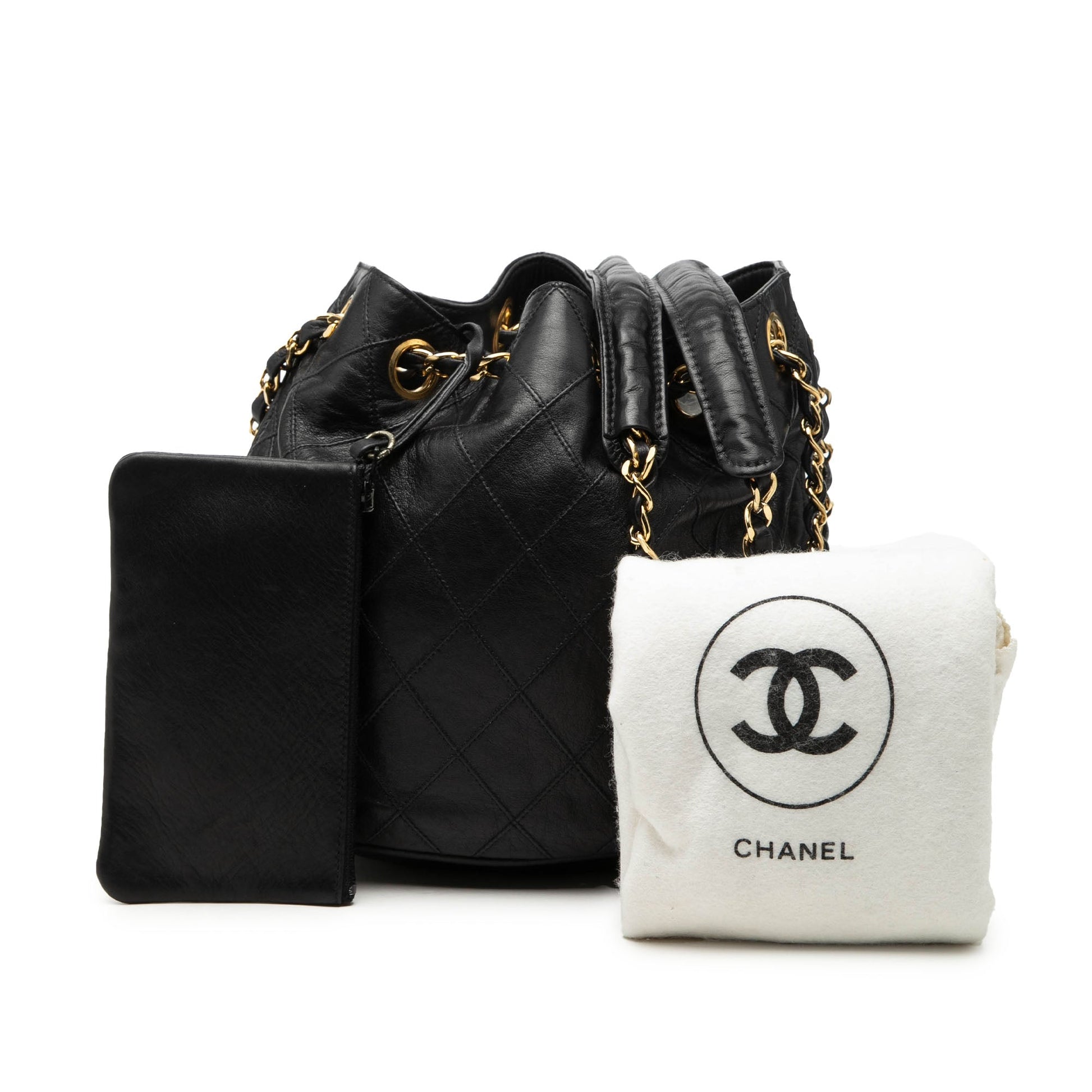 Chanel Quilted Lambskin Drawstring Chain Bucket Bag
