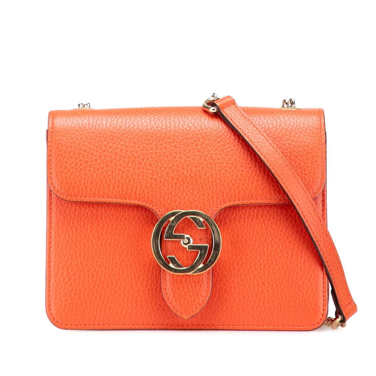 Gucci Small Dollar Calfskin Interlocking G Crossbody — Orange
