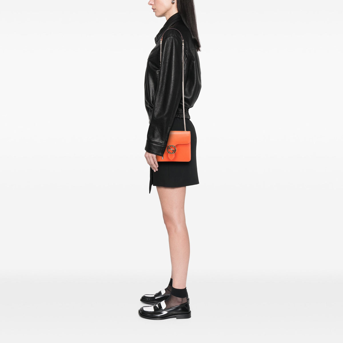 Gucci Small Dollar Calfskin Interlocking G Crossbody — Orange