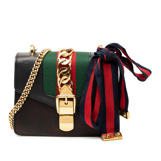 Gucci Mini Leather Web Sylvie Chain Crossbody