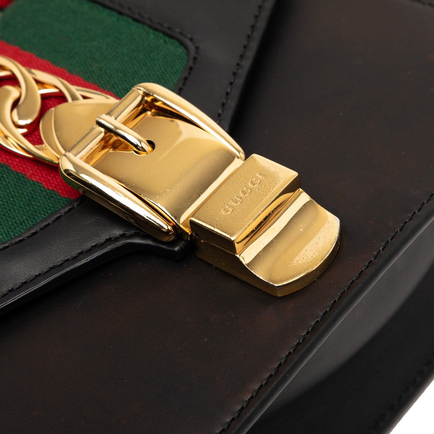 Gucci Mini Leather Web Sylvie Chain Crossbody