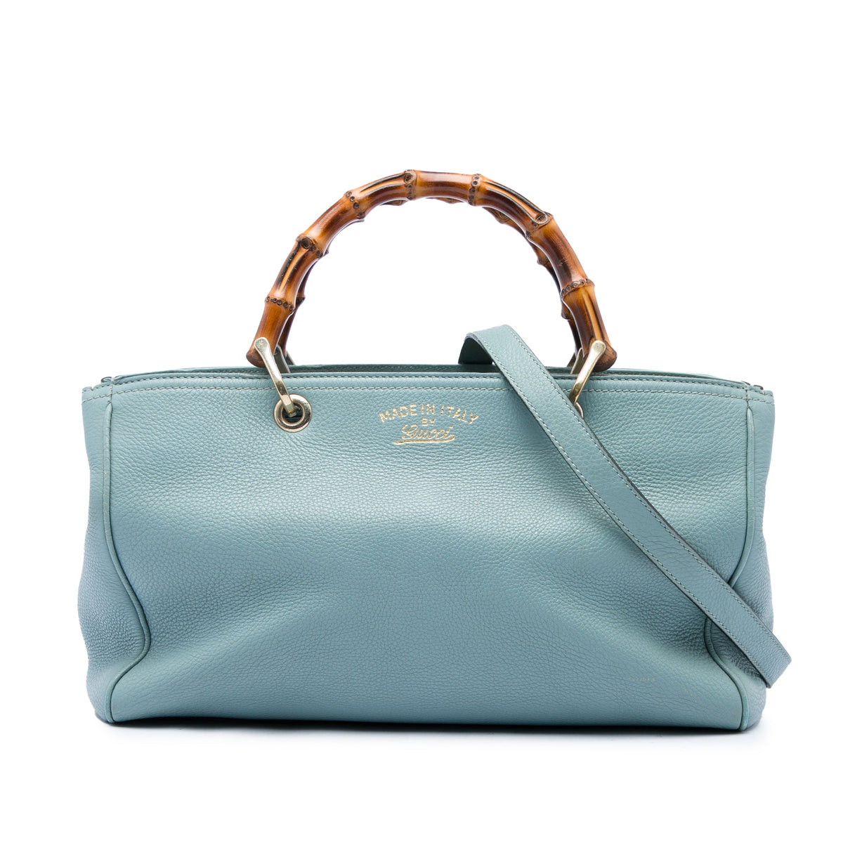 Gucci Medium Calfskin Bamboo Shopper Satchel — Blue