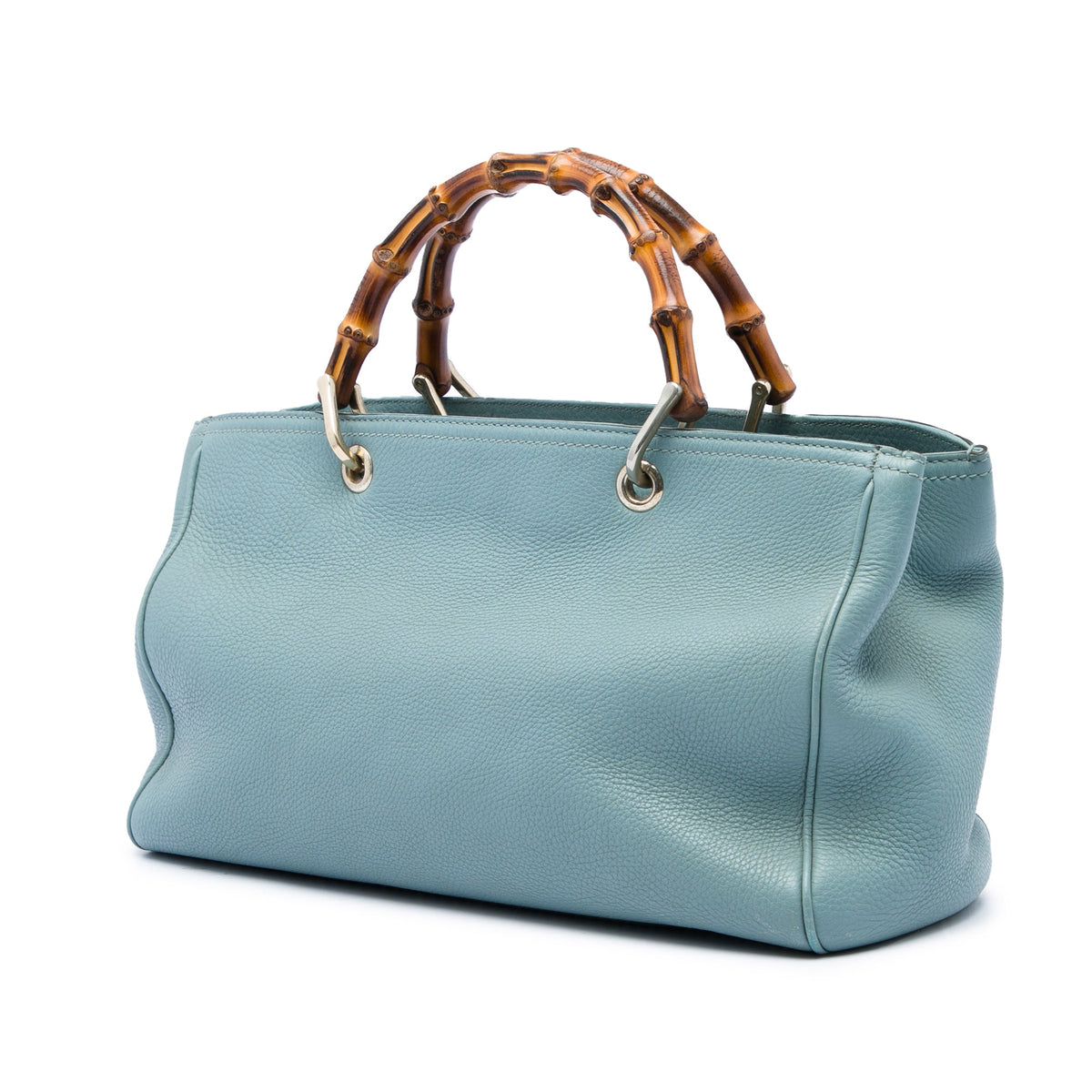 Gucci Medium Calfskin Bamboo Shopper Satchel — Blue