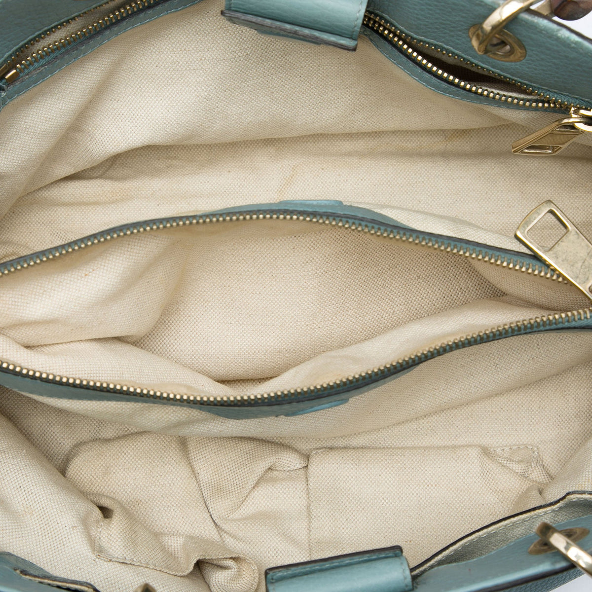 Gucci Medium Calfskin Bamboo Shopper Satchel — Blue