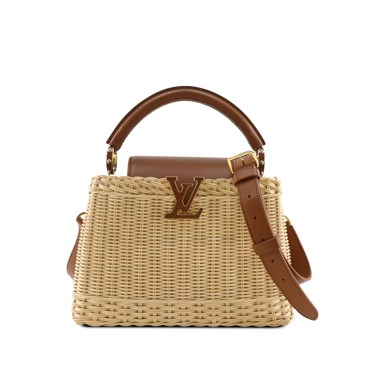 Louis Vuitton Mini Rattan and Smooth Calfskin Capucines — Beige