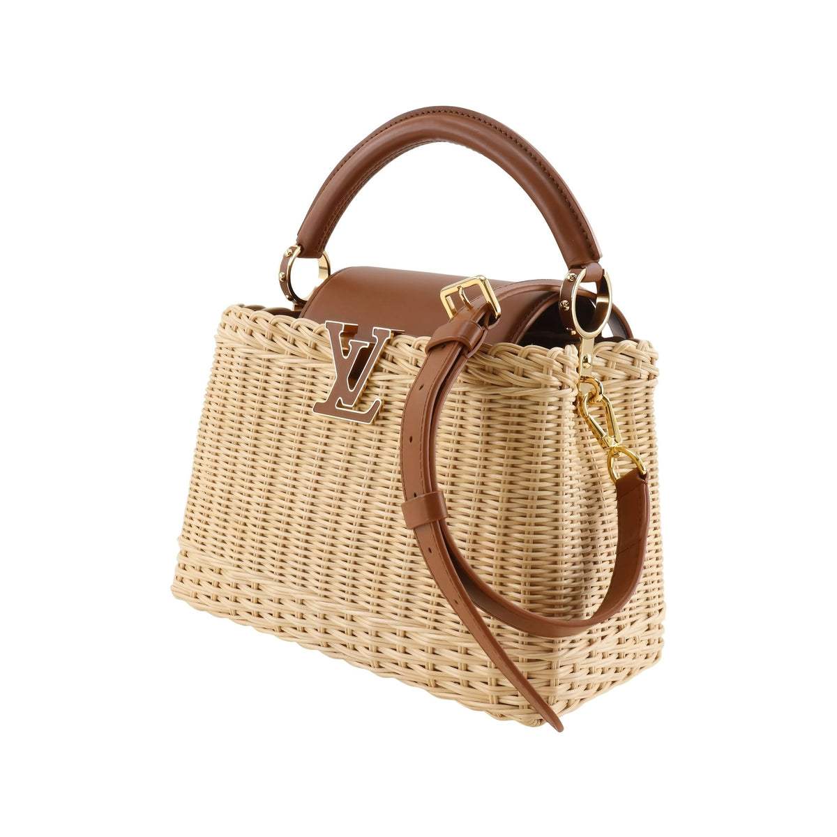 Louis Vuitton Mini Rattan and Smooth Calfskin Capucines — Beige