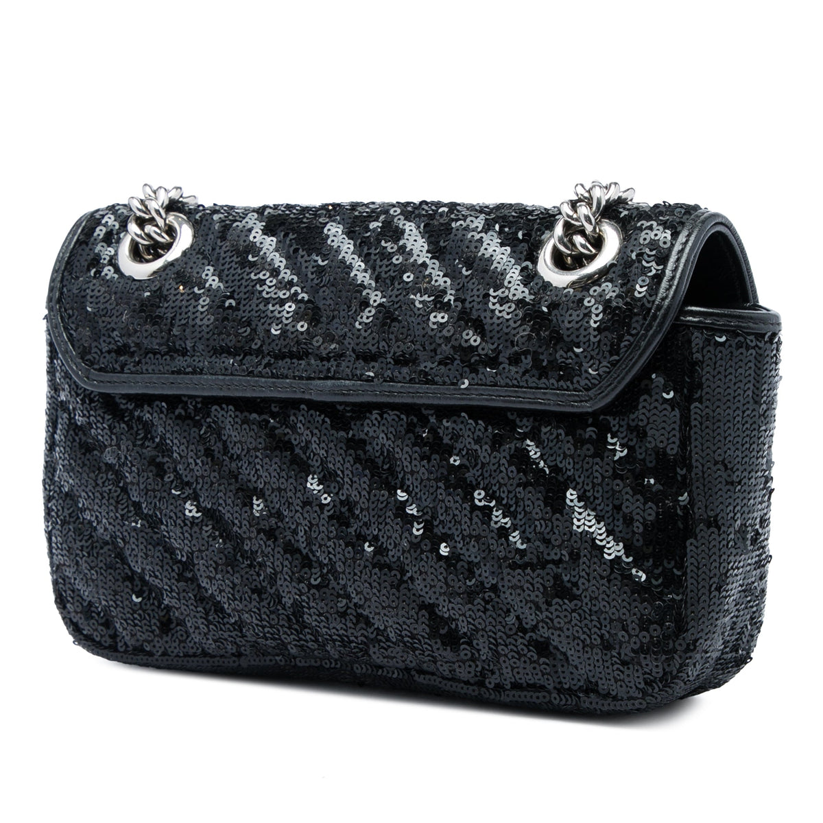 Gucci Small GG Marmont Matelasse Diagonal Sequin and Calfskin Torchon Shoulder Bag — Black