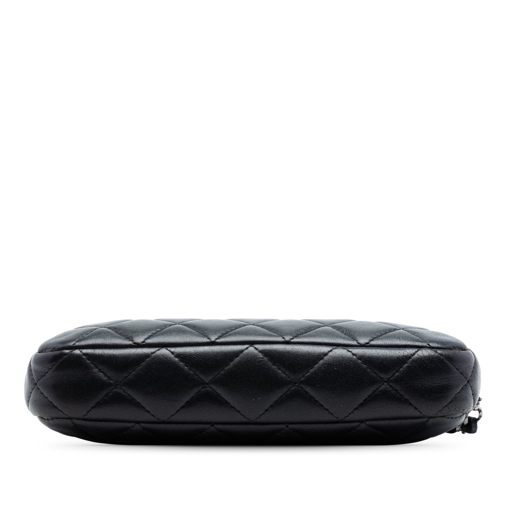Chanel CC Quilted Lambskin Double Zip Clutch With Chain