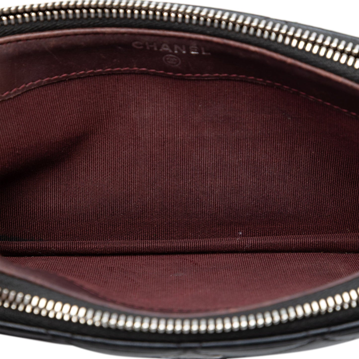 Chanel CC Quilted Lambskin Double Zip Clutch With Chain