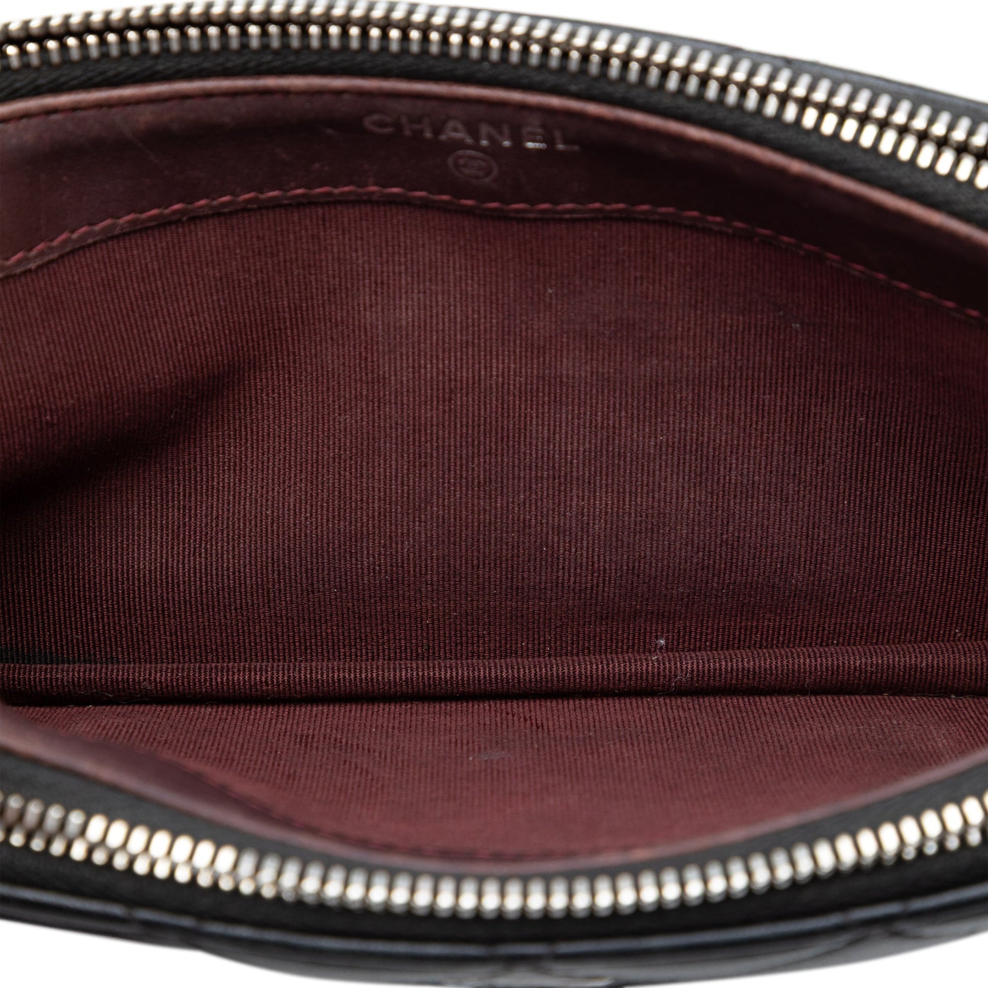 Chanel CC Quilted Lambskin Double Zip Clutch With Chain