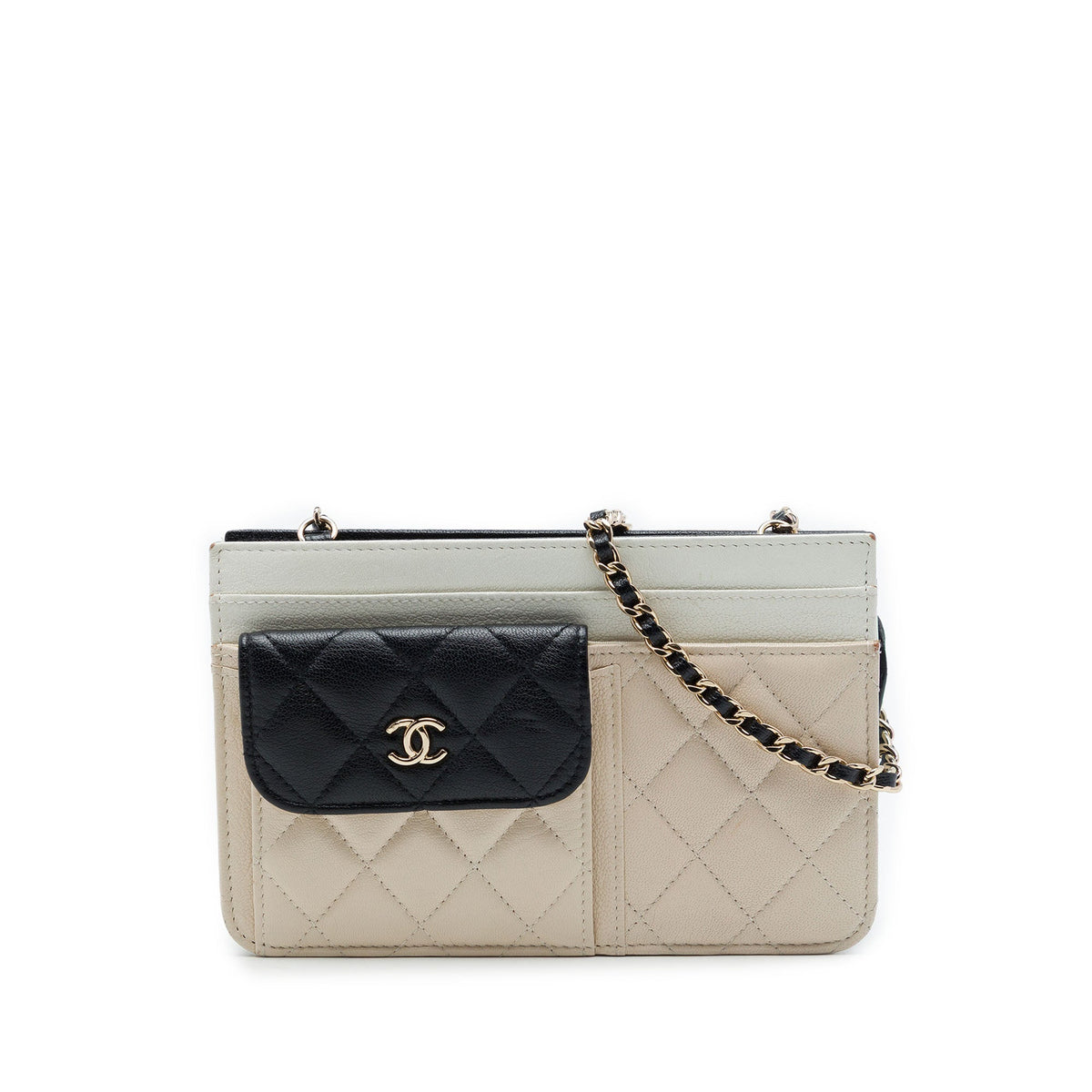 Chanel CC Tricolor Quilted Goatskin Multi Pocket Wallet On Chain — Brown