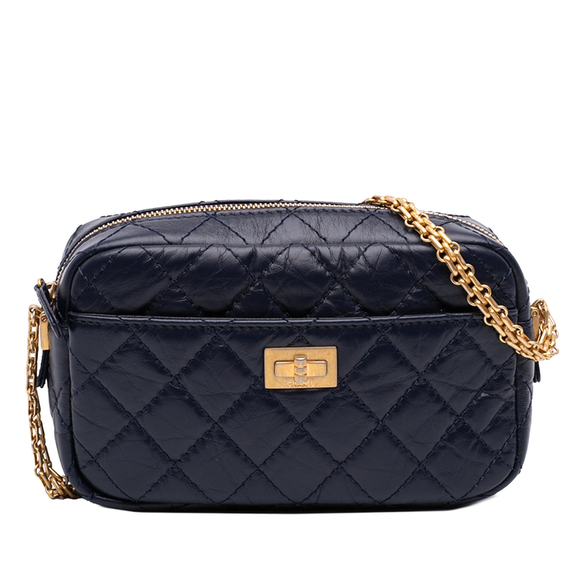Chanel Mini Quilted Aged Calfskin Reissue Camera Bag — Blue