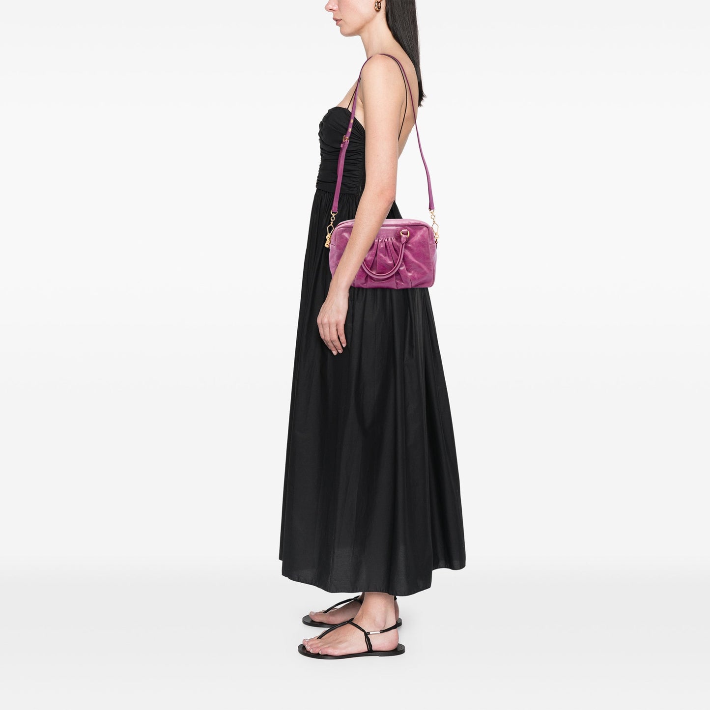 Miu Miu Vitello Lux Shirring Bauletto Satchel