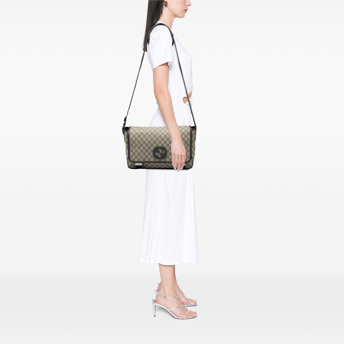 Gucci GG Supreme Interlocking G Crossbody — Beige
