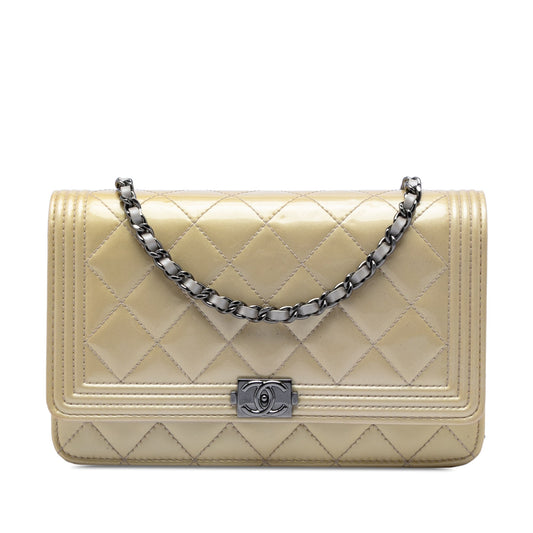Chanel Quilted Patent Boy Wallet on Chain