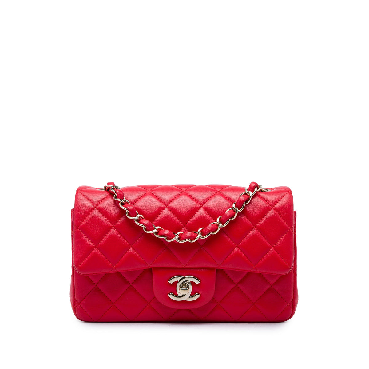 Chanel Mini Rectangular Classic Lambskin Single Flap — Red