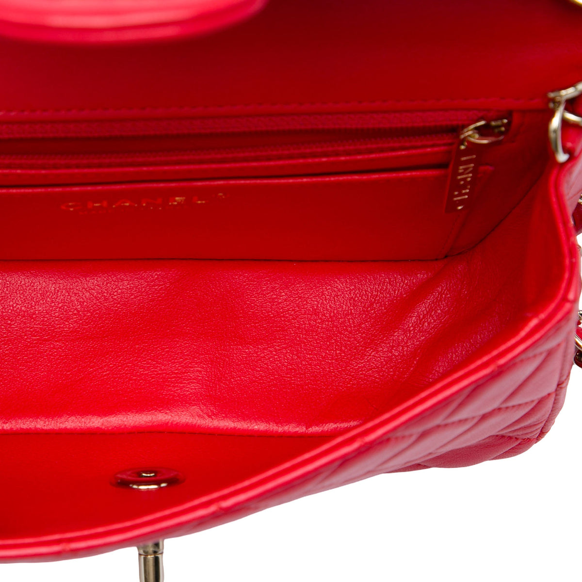 Chanel Mini Rectangular Classic Lambskin Single Flap — Red