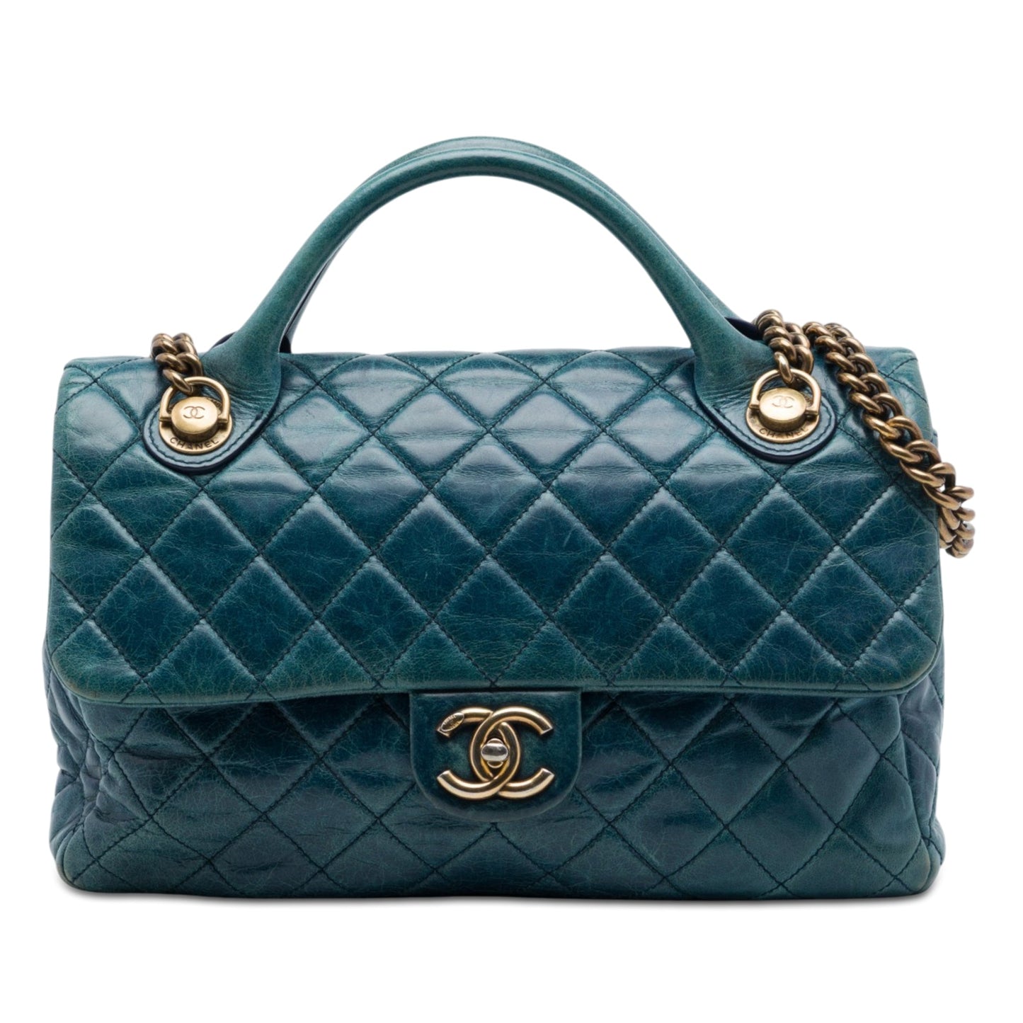 Chanel Medium Glazed Calfskin Castle Rock Top Handle Flap