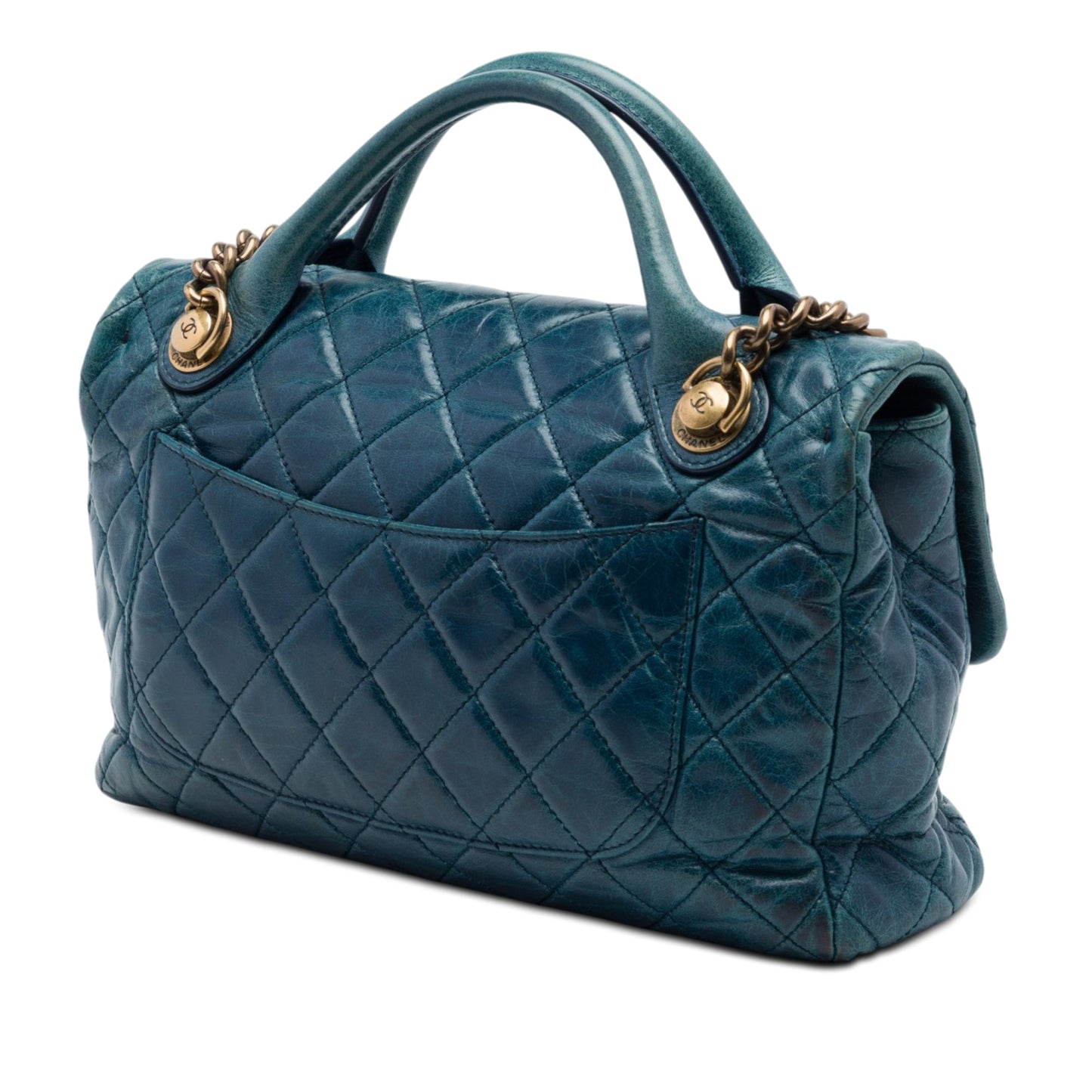 Chanel Medium Glazed Calfskin Castle Rock Top Handle Flap