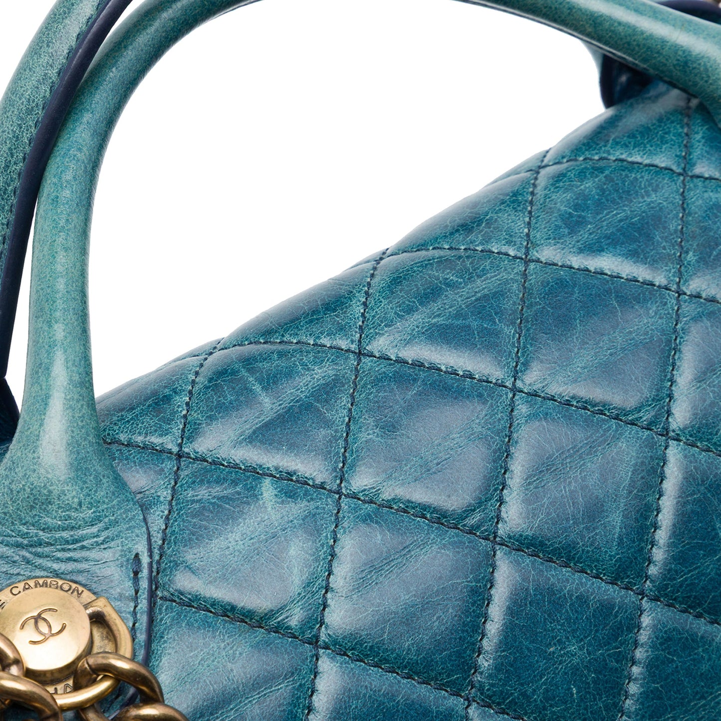 Chanel Medium Glazed Calfskin Castle Rock Top Handle Flap