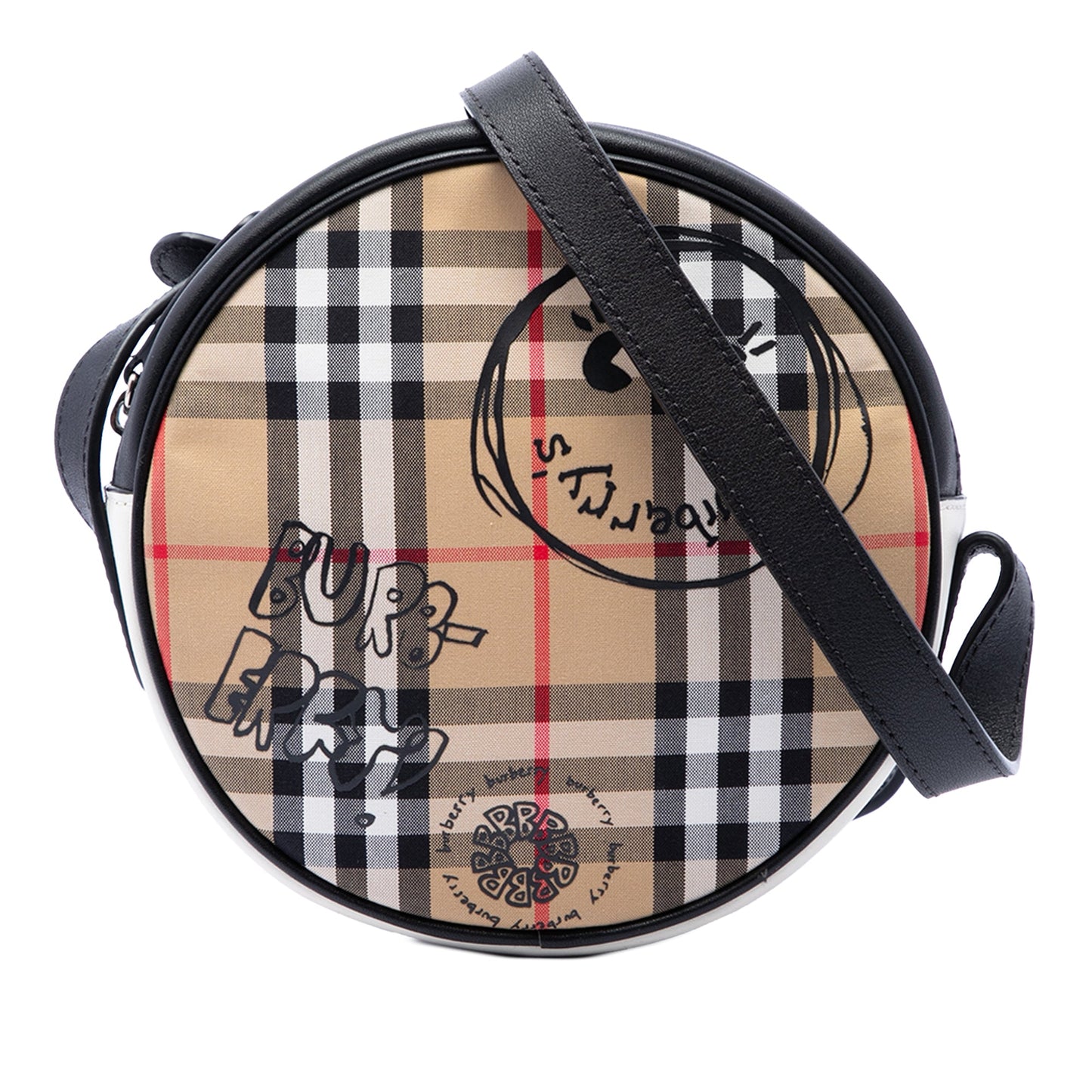 Burberry House Check Canvas and Calfskin Cartoon Print Round Crossbody