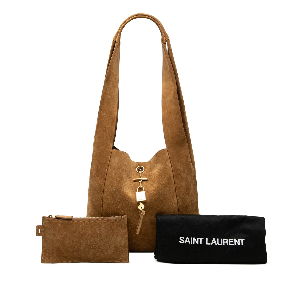 Saint Laurent Suede Tanger Hobo — Brown