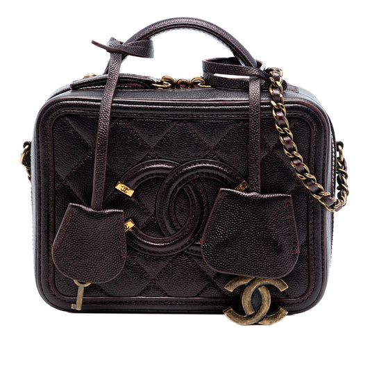 Small Quilted Caviar Filigree Vanity Case