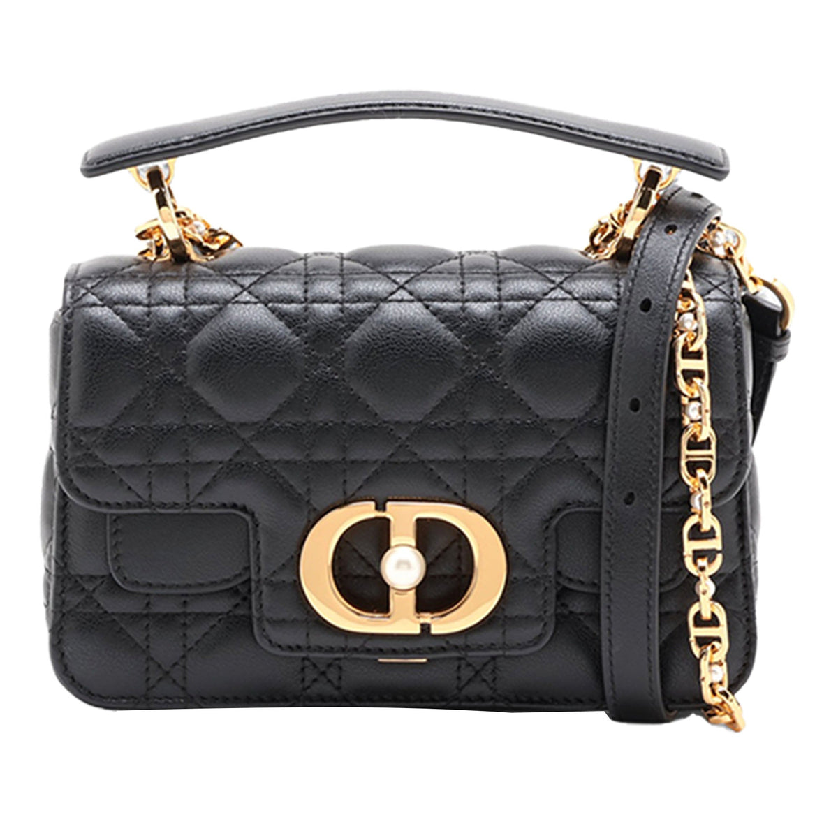 Dior Lambskin Cannage Jolie Top Handle Bag — Black