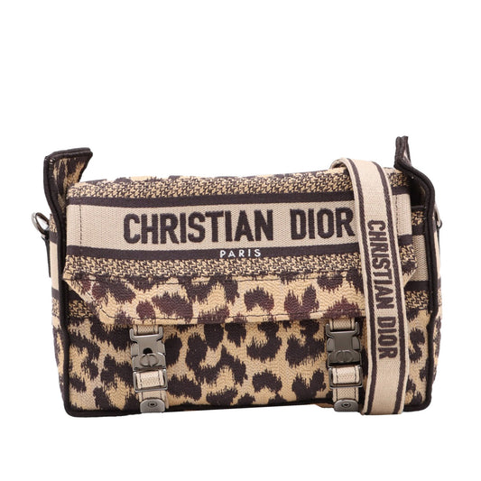Mizza Small Embroidered Canvas Leopard DiorCamp Messenger Bag