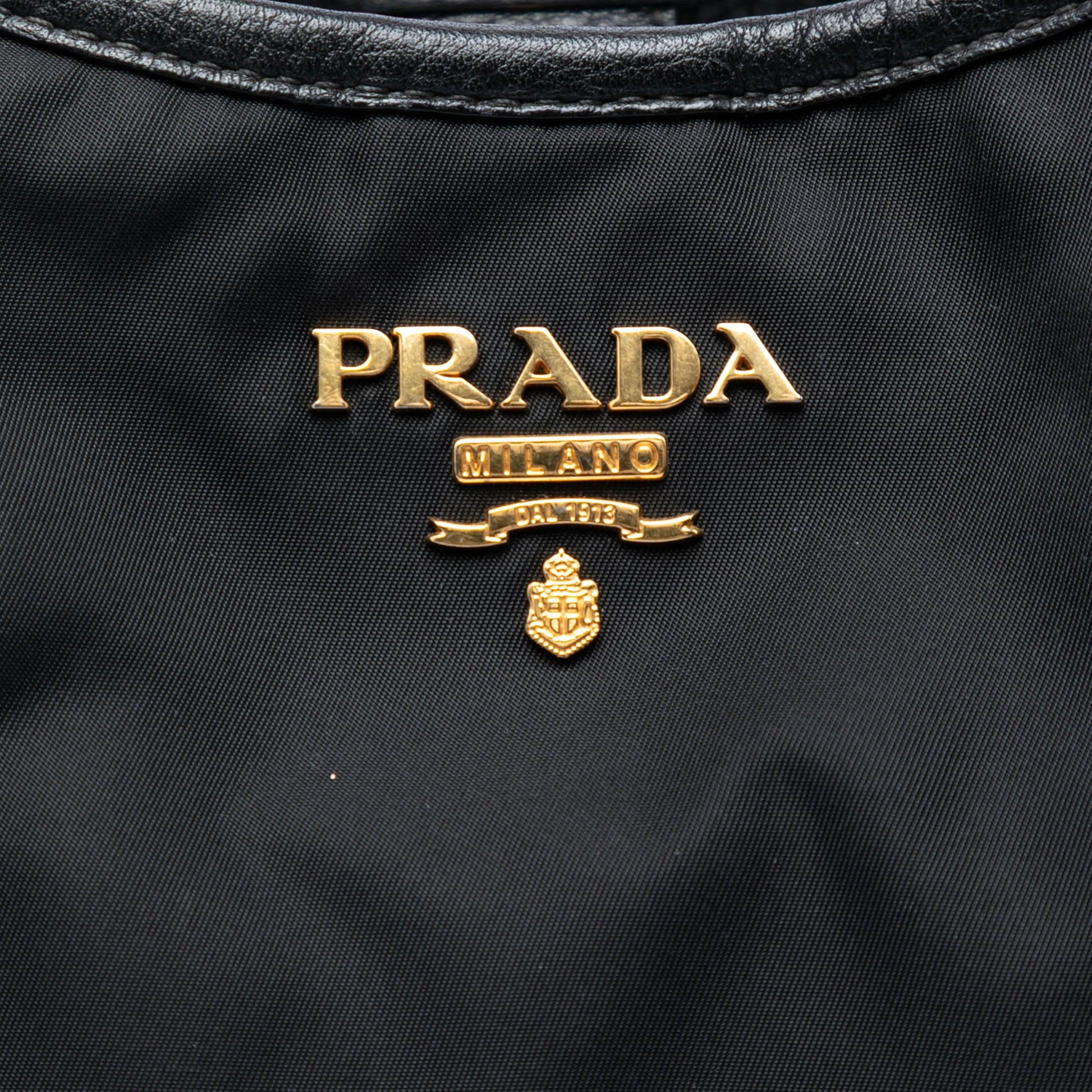 Prada Vitello Daino Trimmed Tessuto Handbag