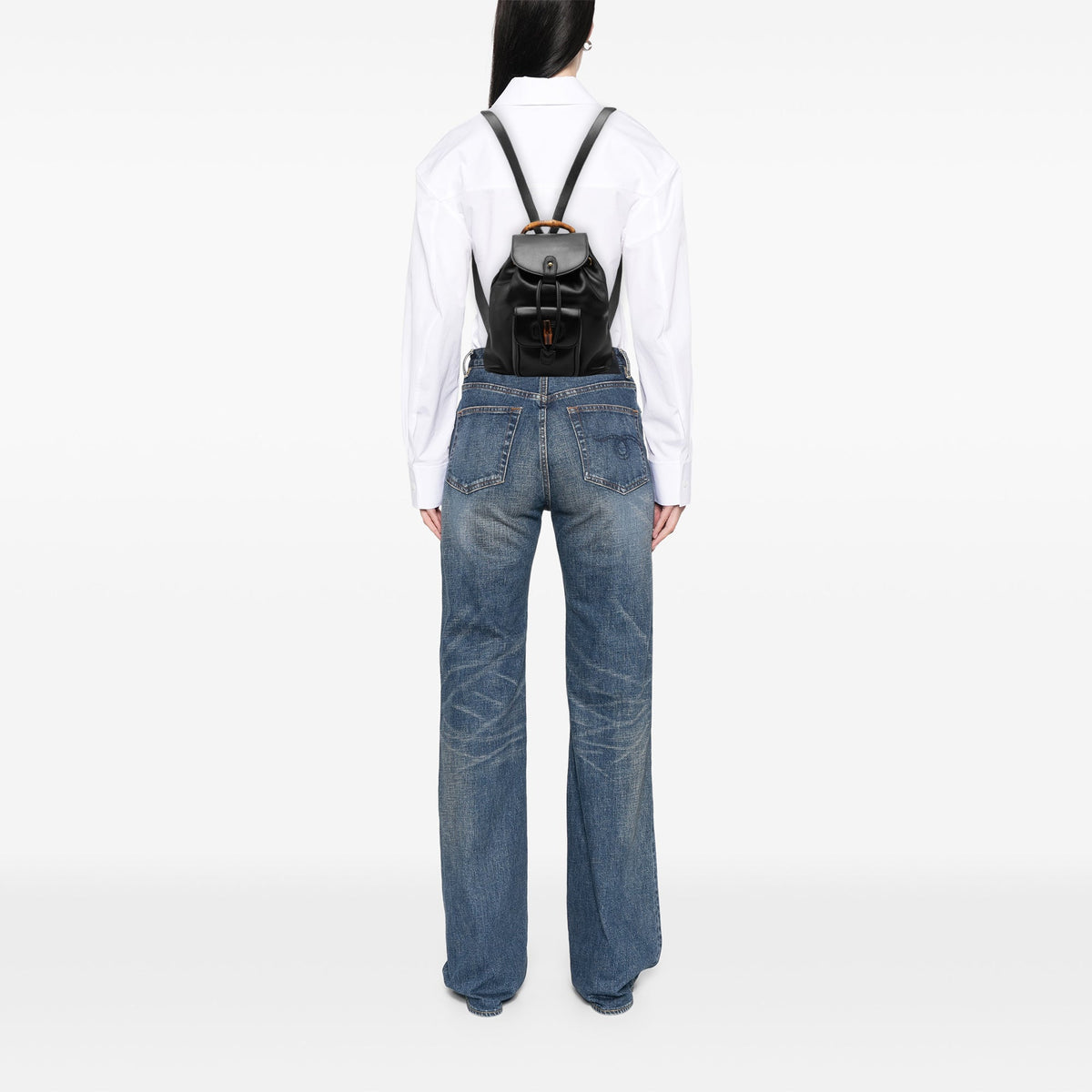 Gucci Mini Calfskin Bamboo Drawstring Backpack — Black