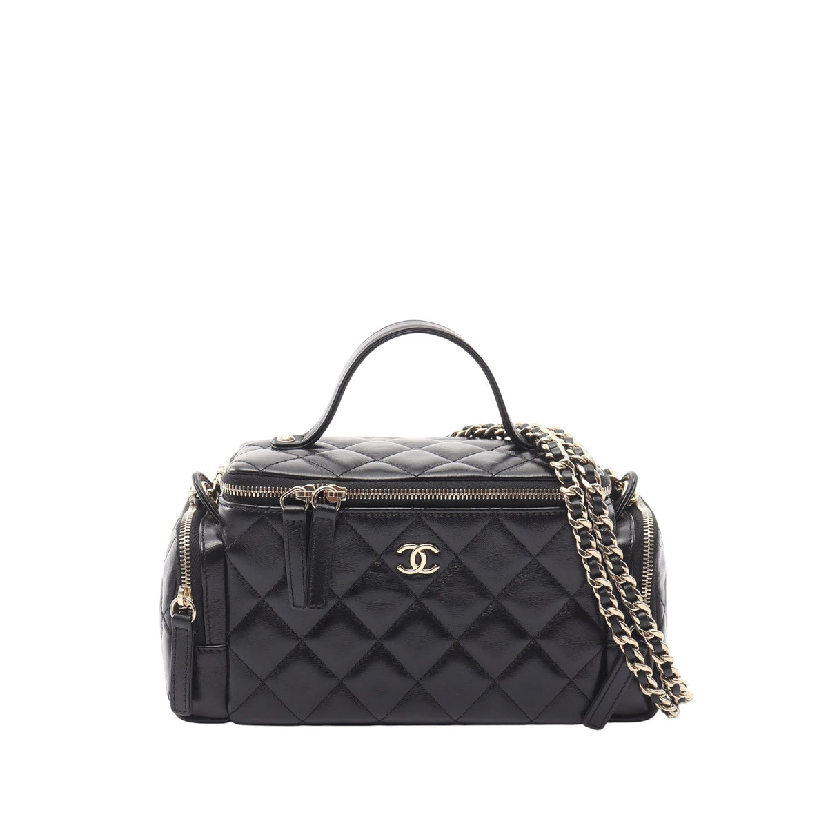Chanel Quilted Lambskin Multi Pocket Vanity Bag — Black