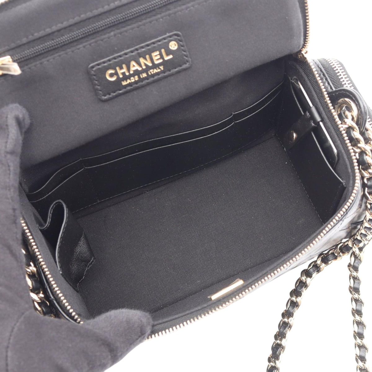 Chanel Quilted Lambskin Multi Pocket Vanity Bag — Black