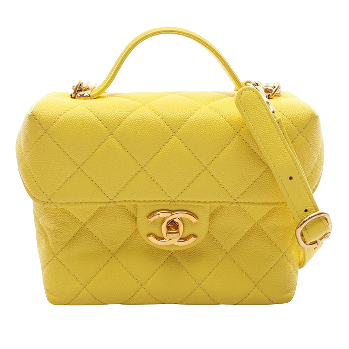 Chanel Quilted Caviar Handy Box Vanity Case with Chain — Yellow