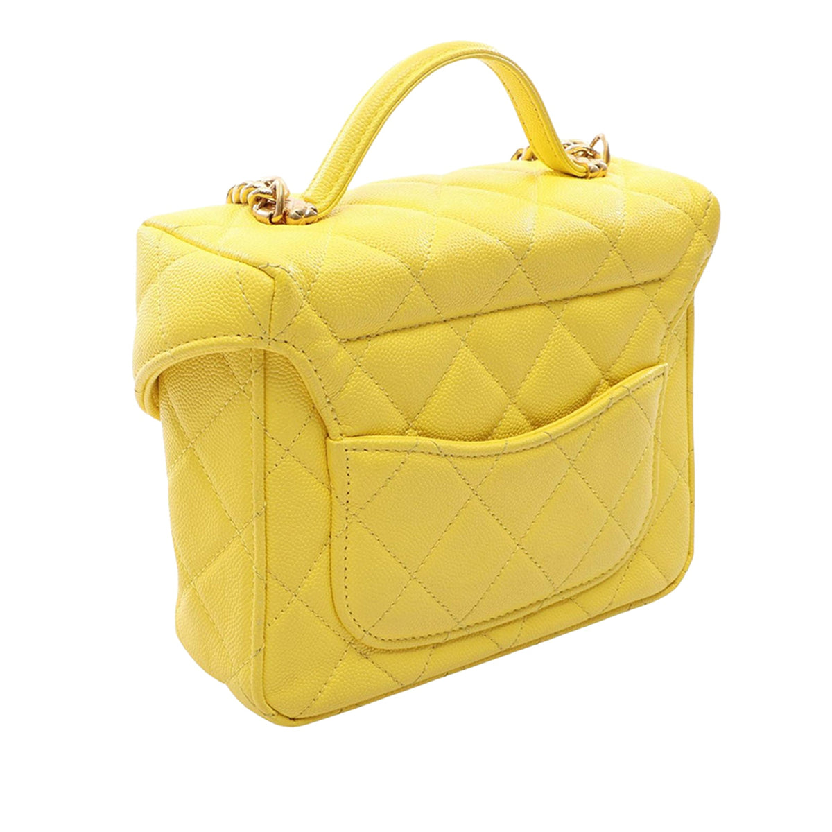 Chanel Quilted Caviar Handy Box Vanity Case with Chain — Yellow