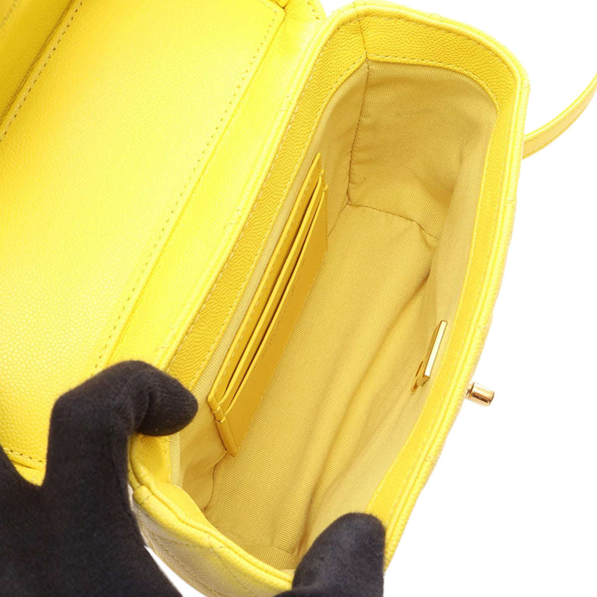 Chanel Quilted Caviar Handy Box Vanity Case with Chain — Yellow