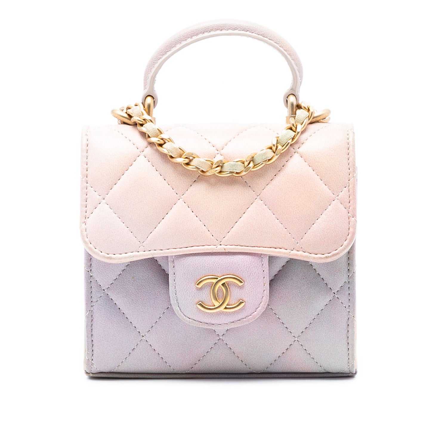 Chanel CC Quilted Lambskin Ombre Top Handle Flap Clutch With Chain